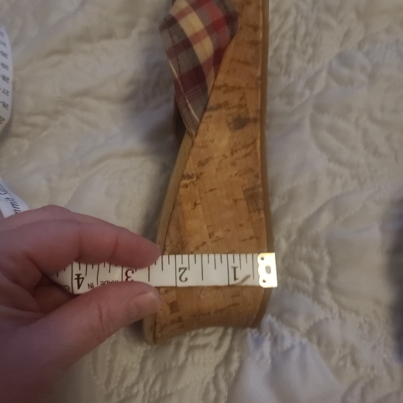 Mudd sandals, cork sides, red plaid straps. Lightly worn - Picture 9 of 9